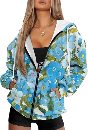Womens Zip Up Hoodie Long Sleeve Hooded Sweatshirts Casual Fall Oversized Tops for Winter