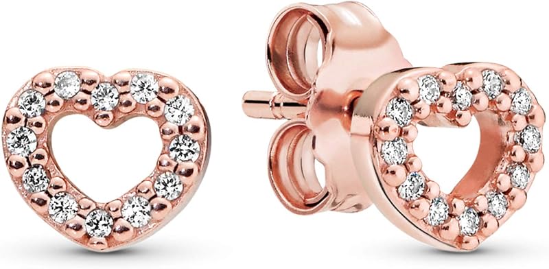 Pendientes PANDORA con forma de corazón abierto - Gran regalo para ella - Impresionantes pendientes para mujer - Oro rosa de 14 k y circonita cúbica
