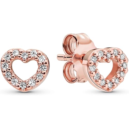 PANDORA Open Heart Stud Earrings - Great Gift for Her - Stunning Women's Earrings - 14k Rose Gold & Cubic Zirconia
