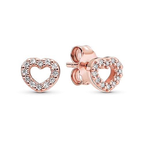 Pendientes de circonita cúbica con forma de corazón abierto de Pandora Jewelry en rosa de Pandora
