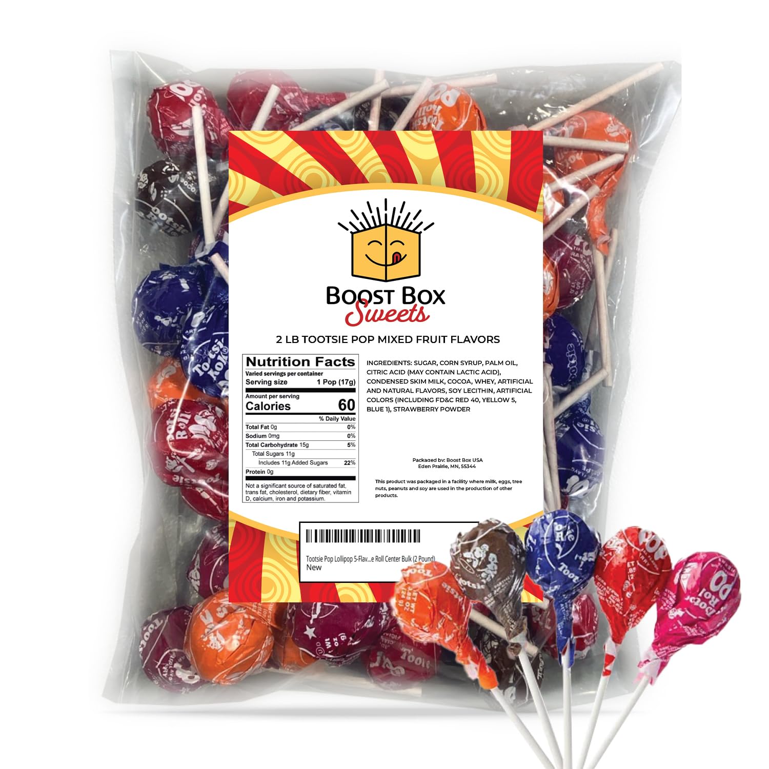 Tootsie Pop Lollipop 5-Flavors Hard Candy Outside with Chewy Tootsie Roll Center Bulk (2 Pound)