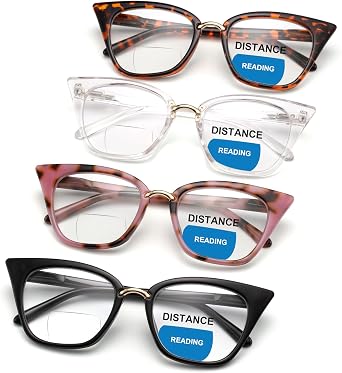 ZUVGEES 4 Pack Womens Cute Cat Eye Bifocal Reading Glasses Oversized Blue Light Blocking Computer Readers with Spring Hinge