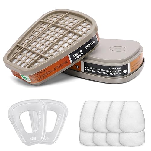Cartuchos de filtro 6001 de repuesto para respirador de gas, 2 cartuchos de filtro + 2 fundas de filtro + 8 filtros de algodón, se aplican a