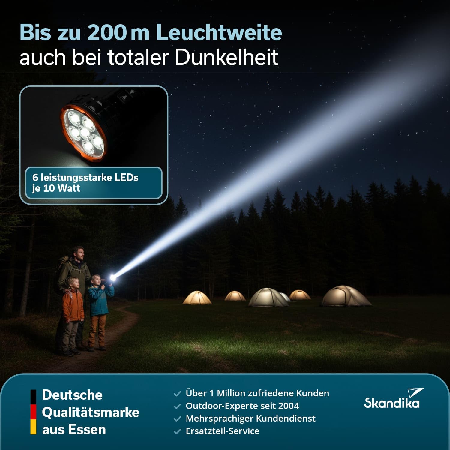 skandika Linterna LED Lyska – Linterna de camping 2 en 1 con LED COB – batería recargable | con imán - luz LED - linterna de mano - para actividades al aire libre - senderismo