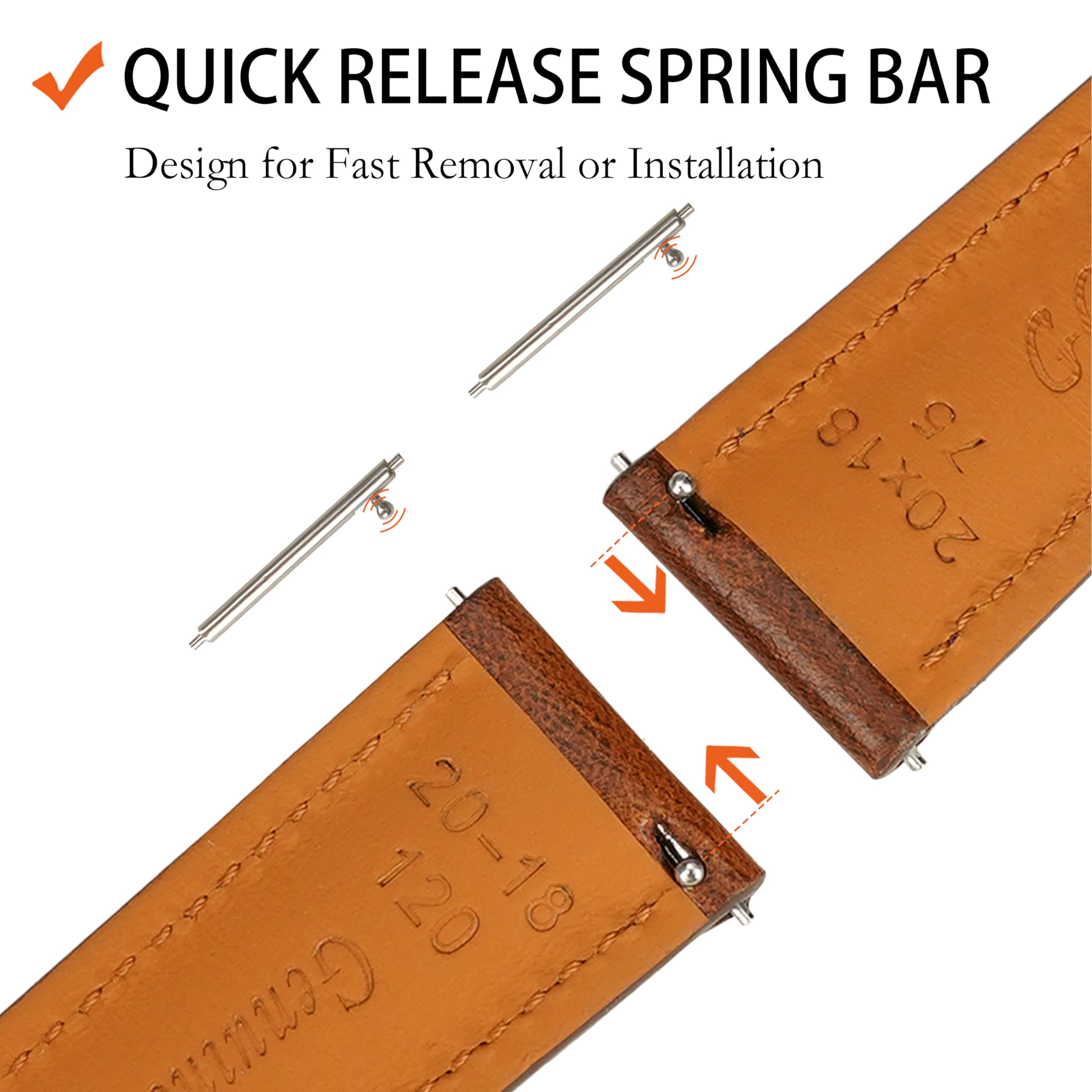 Bracelet de montre en cuir à dégagement rapide de 14 mm, 16 mm, 18 mm, 19 mm, 20 mm, 21 mm, 22 mm, 24 mm, bracelet de montre de rechange vintage en cuir tanné à la cire pour homme et femme