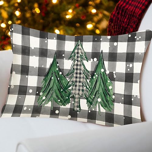 Miniatura 5 de ADFLOOD Fundas de almohada de Navidad de 12 x 20 pulgadas, diseño de árbol de Navidad, decoración de vacaciones, funda de cojín para el hogar, sofá