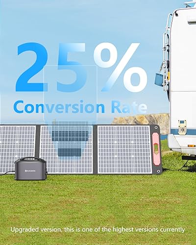 Miniatura 2 de ELECAENTA Panel solar portátil de 200 W para estación de energía, 25% de alta eficiencia, ultraligero con soportes, cargador solar ETFE plegable de