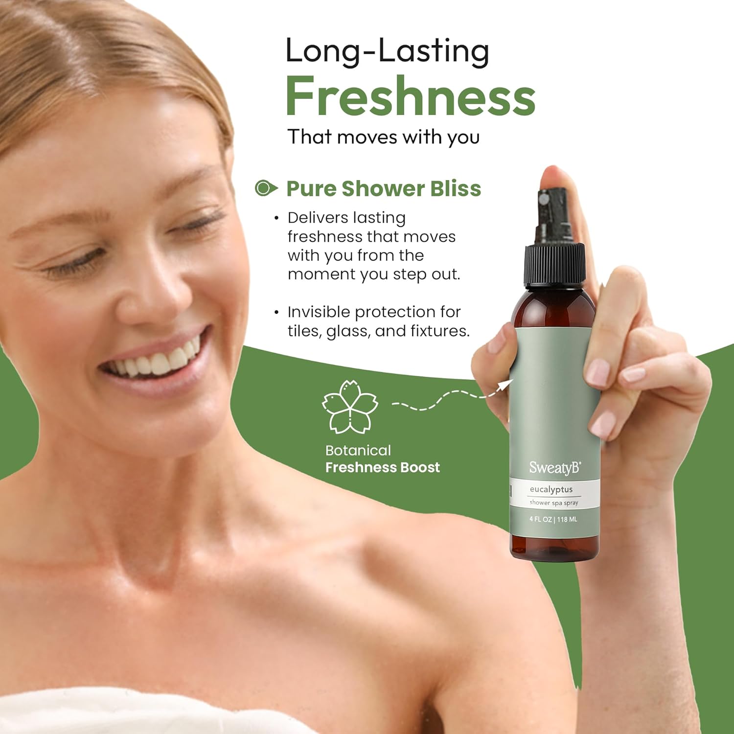 SweatyB® Eucalyptus Shower Spray – 100% Pure Eucalyptus Essential Oil Shower Mist for Sauna & Steam Room – Natural Aromatherapy for Stress & Sinus Relief – Vegan – Made in USA – 4 oz