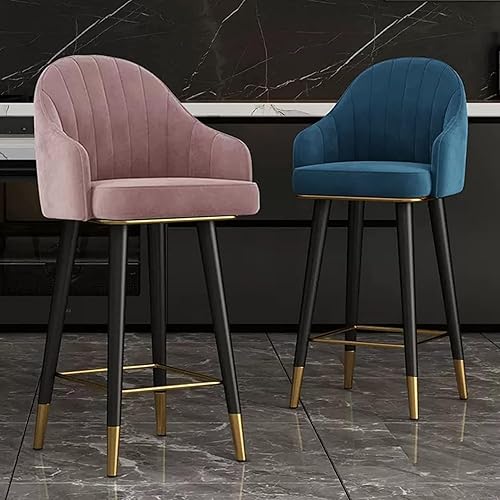 Miniatura 5 de Juego de 2 sillas de bar giratorias de terciopelo, taburetes Altos con respaldo curvo, reposapiés y almohadillas anslizantes, taburetes Altos para