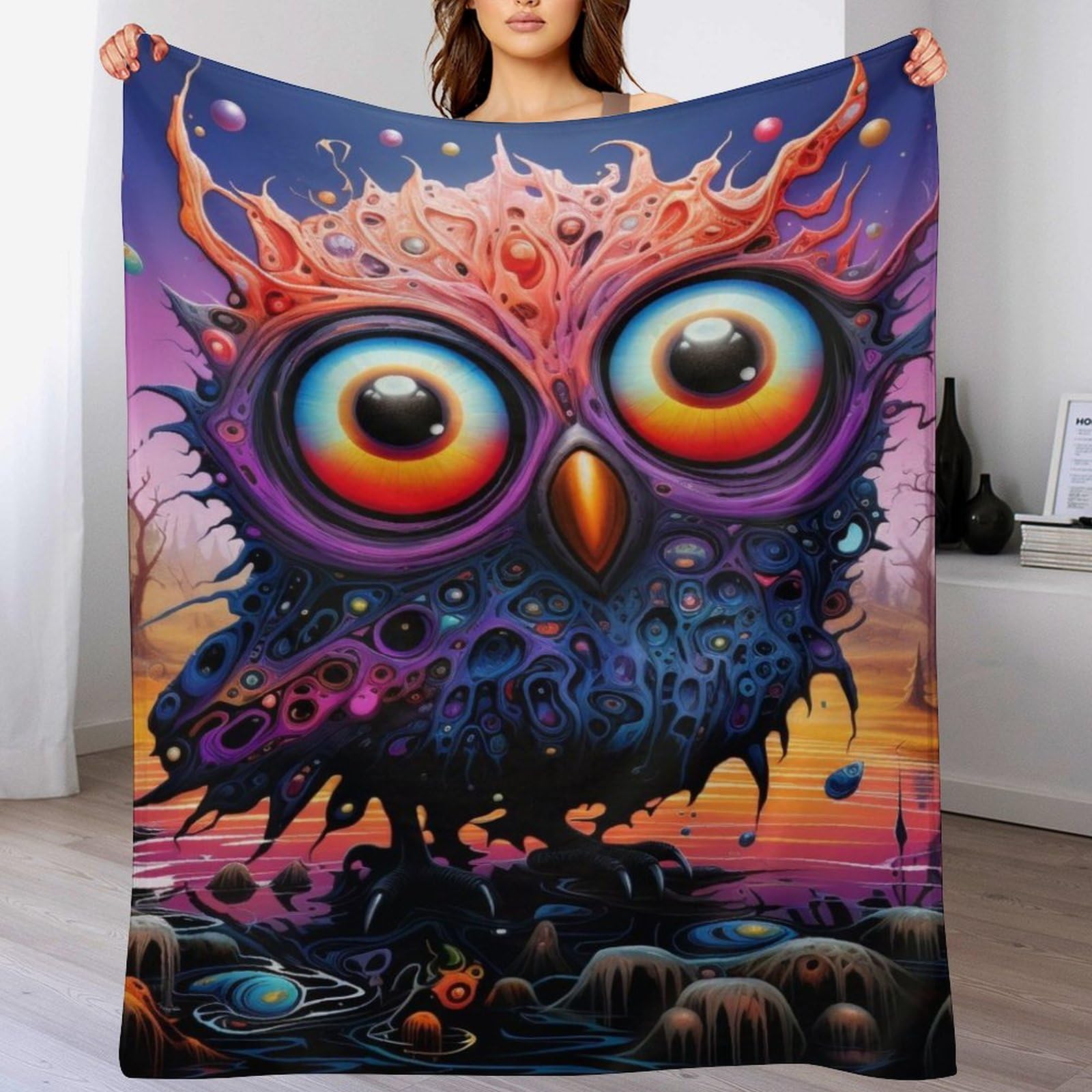 Couverture polaire hibou plaid souple pour canapé-lit confortable