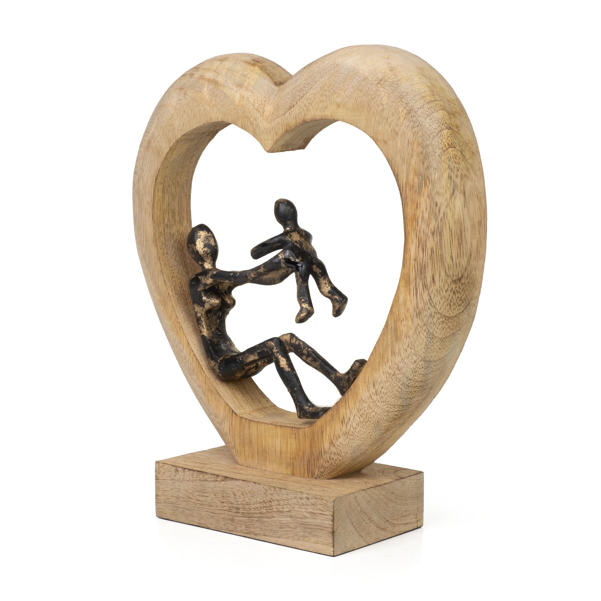 Moritz Figurka dekoracyjna Mother's Love czarno-złota 30,5 cm z drewna mango i aluminium rzeźba z matką i dzieckiem symbol miłości rodziny i bezpieczeństwa nowoczesna dekoracja rękodzieło unikat