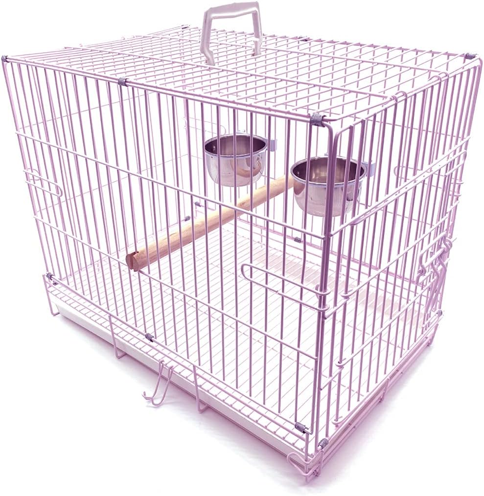 2 Size, Collapsable Bird Parrot Carrier Travel Veterinary Foldable Cage with Bowls and Wood Perch (20" L x 12" W x 16" H)