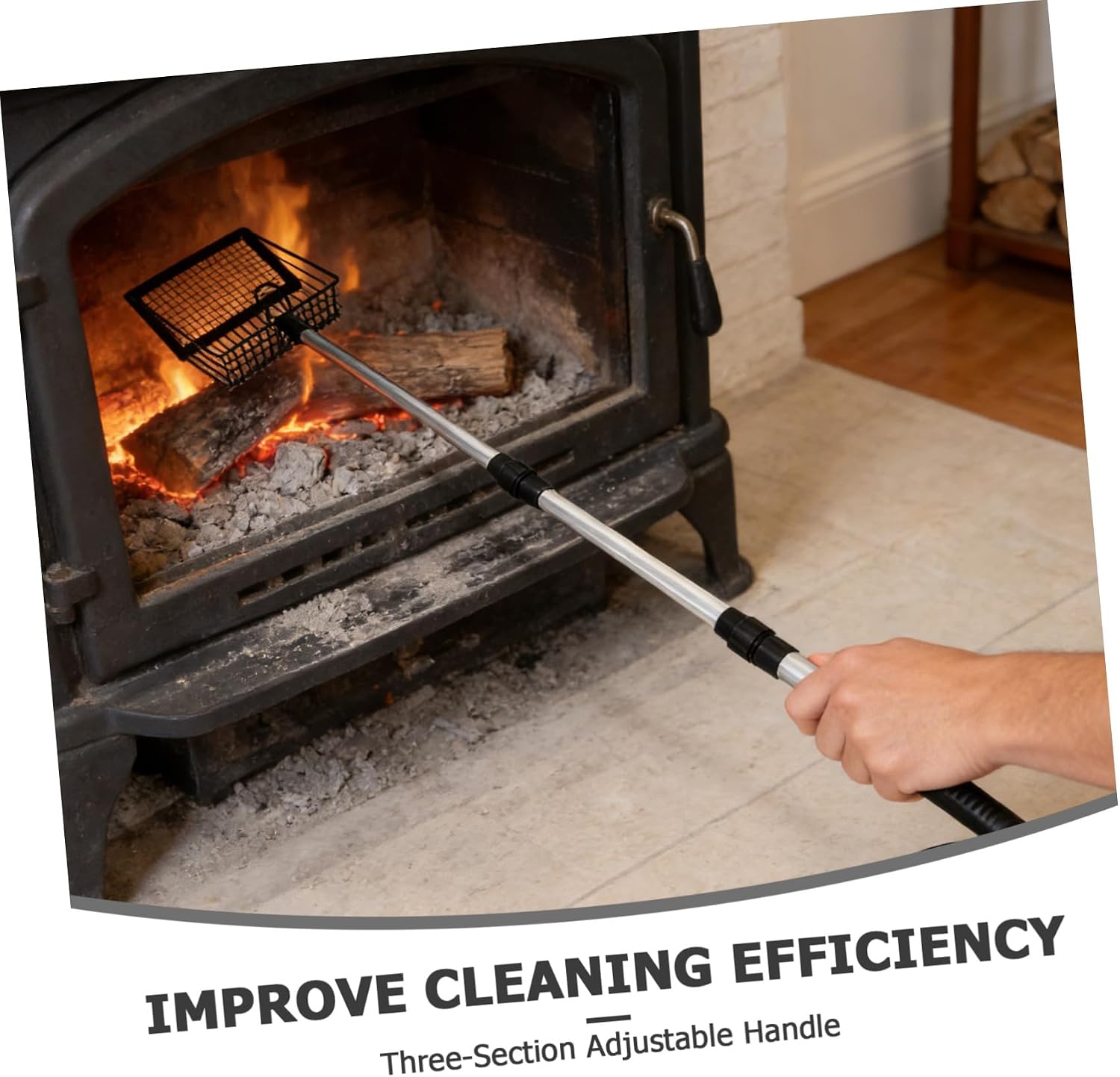 Long Handle Fireplace Ash Shovel with 3-Section Adjustable Handle