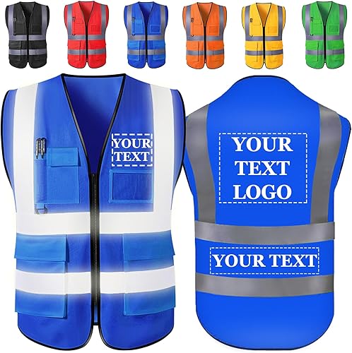 Chaleco de seguridad personalizado con logotipo, texto, nombre, alta visibilidad, bolsillos y cremallera, a granel para mujeres y hombres