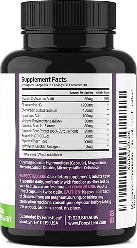 Miniatura 7 de Suplemento complejo de glucosamina condroitina MSM - Suplemento de apoyo articular de 1200 mg de triple fuerza para mujeres y hombres con cúrcuma,