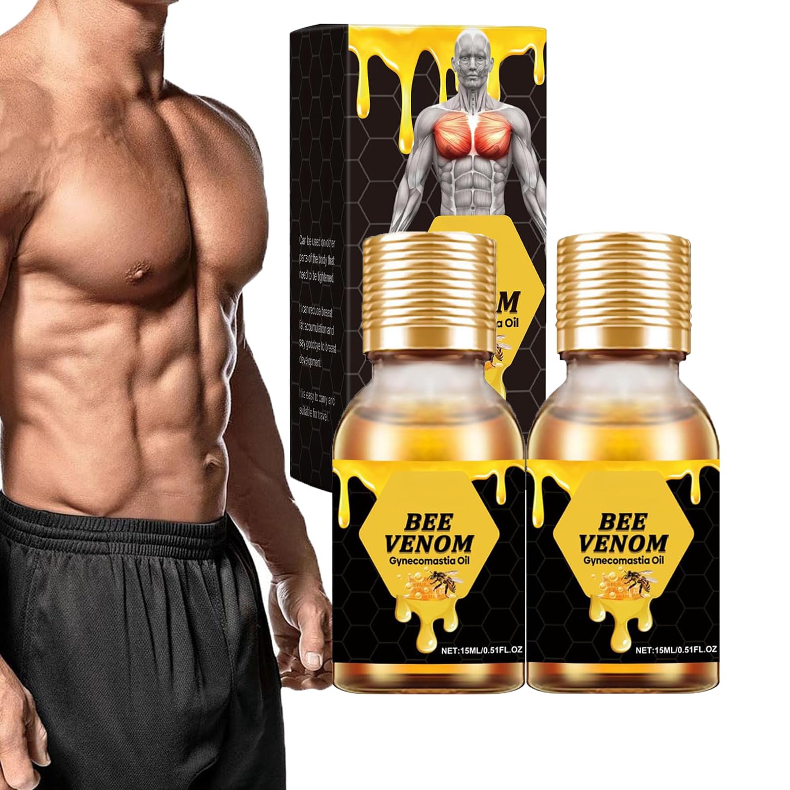 Strengthening Chest Muscles, Bee Venom Gynecomastia Oil, Chest Enhancement Gel for Men, 15ml