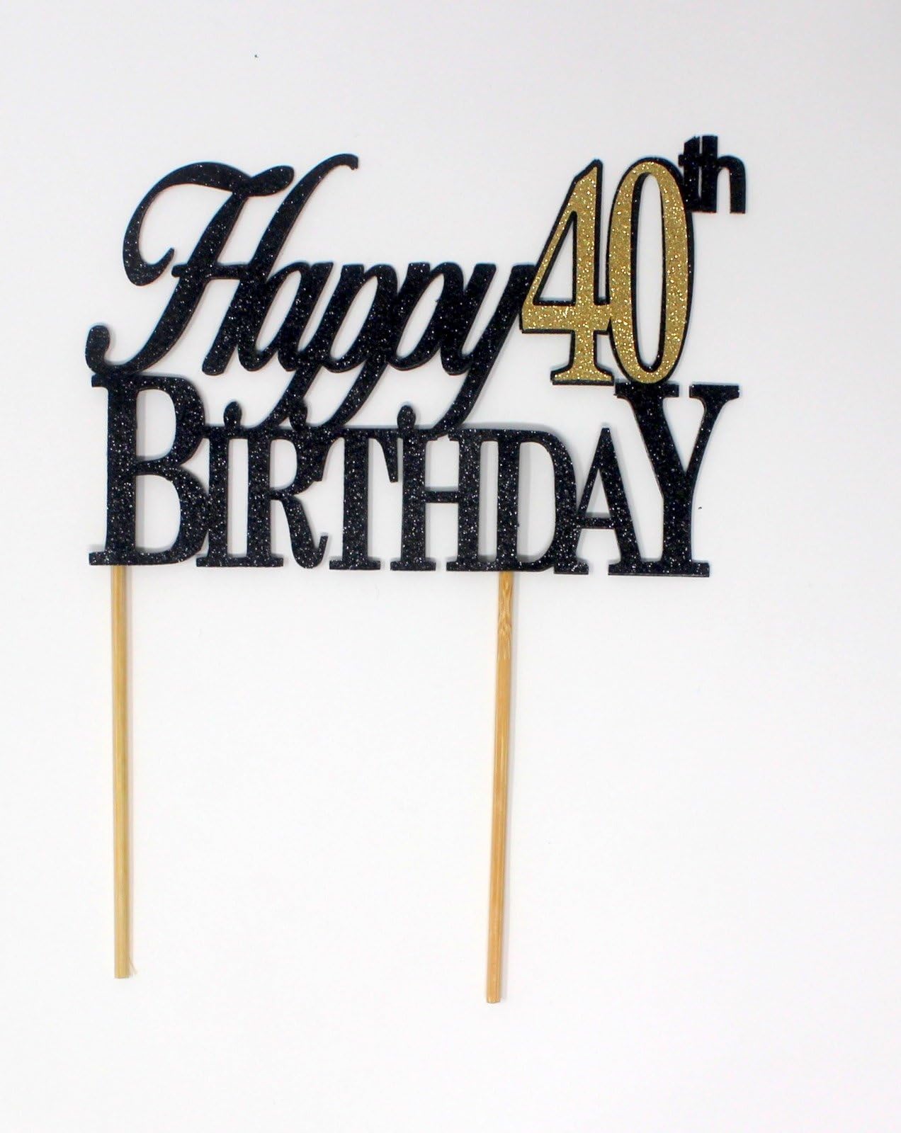 All About Details Happy Topper,1pc, 40th Birthday, Cake, Party Decor (Black & Gold), 6 x 8