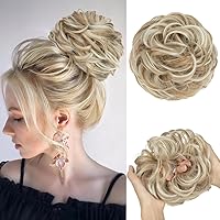 Vista 34 de CJL HAIR Extensiones de cabello ondulado y rizado grande con moño desordenado, extensiones de cabello sintético para coleta de caballo, extensiones