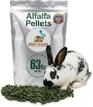 High Desert Delight Alfalfa Pellets, Protein Rich Small Animal Food for Young Rabbits Guinea Pigs and Small Pets, Natural Fiber Alfalfa Hay Pellets for Digestive Health, Fresh Hand Packed 63 oz Bag