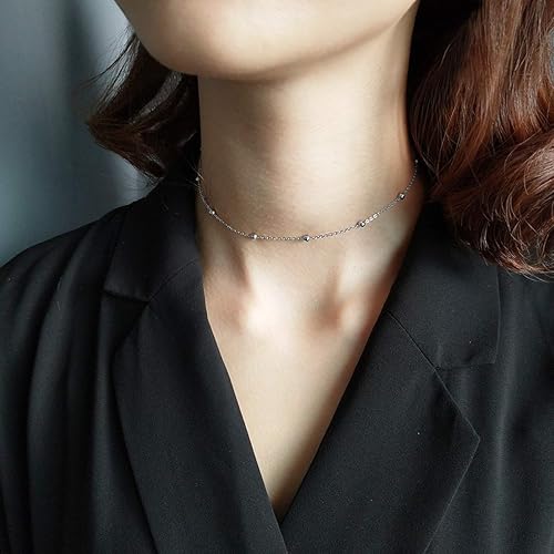 Miniatura 3 de ChicSilver Gargantilla de cadena de plata de ley 925, delicado collar de satéliteestrelladiscocorazóncruz de 13 pulgadas (con caja de regalo)