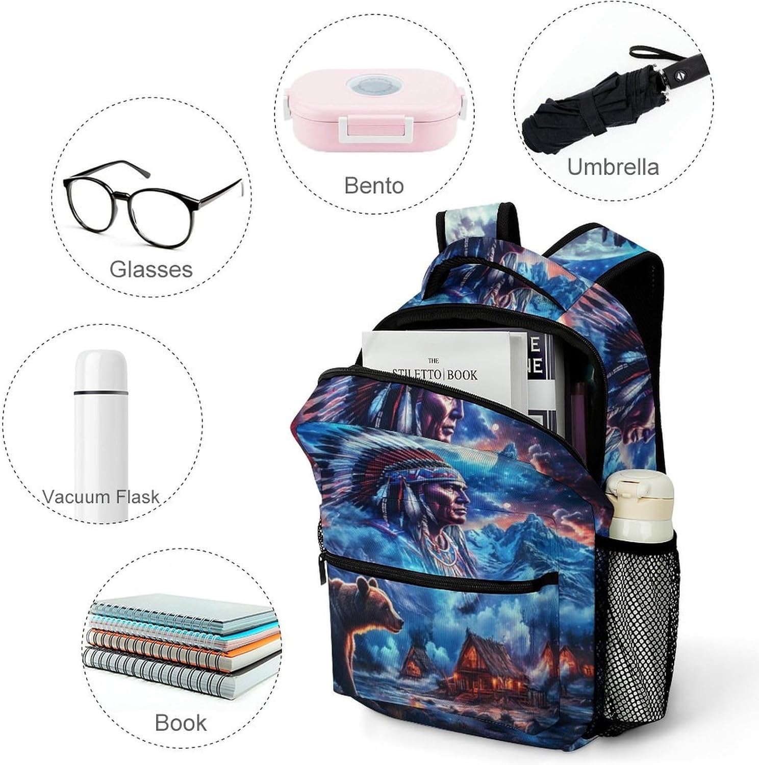 Indian Bear Laptop Backpack Lightweight Travel Daypack Shoulder Bag for Men Women