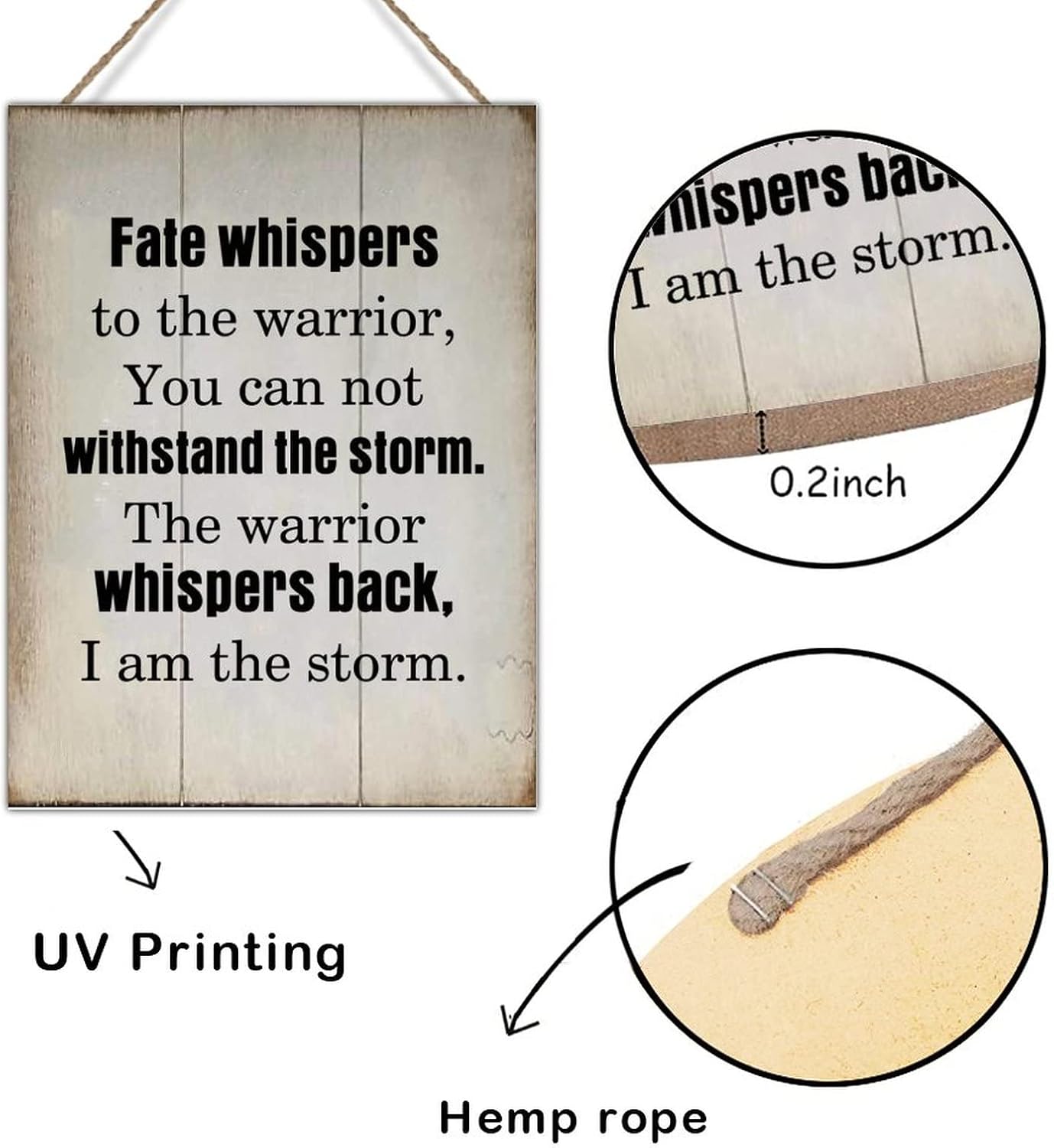 Wood Sign with Quotes Fate Whispers to The Warrior You Can Not Withstand The Storm Home Wall Art Plaques Positive Motivational Quote Wood Decor Sign Vintage Hanging Sign 18x24in