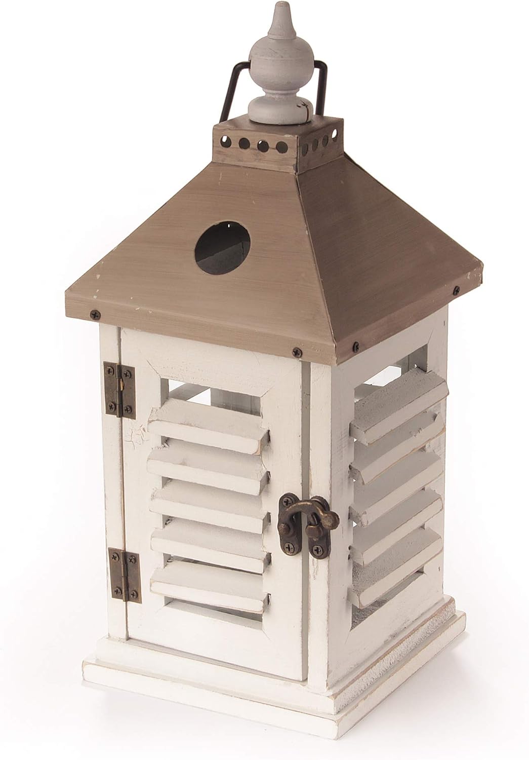 BambooMN 12" Decorative Wooden Farmhouse Lanterns - Large Rustic Lantern Candle Holders for Outdoor and Home - Brushed Tan