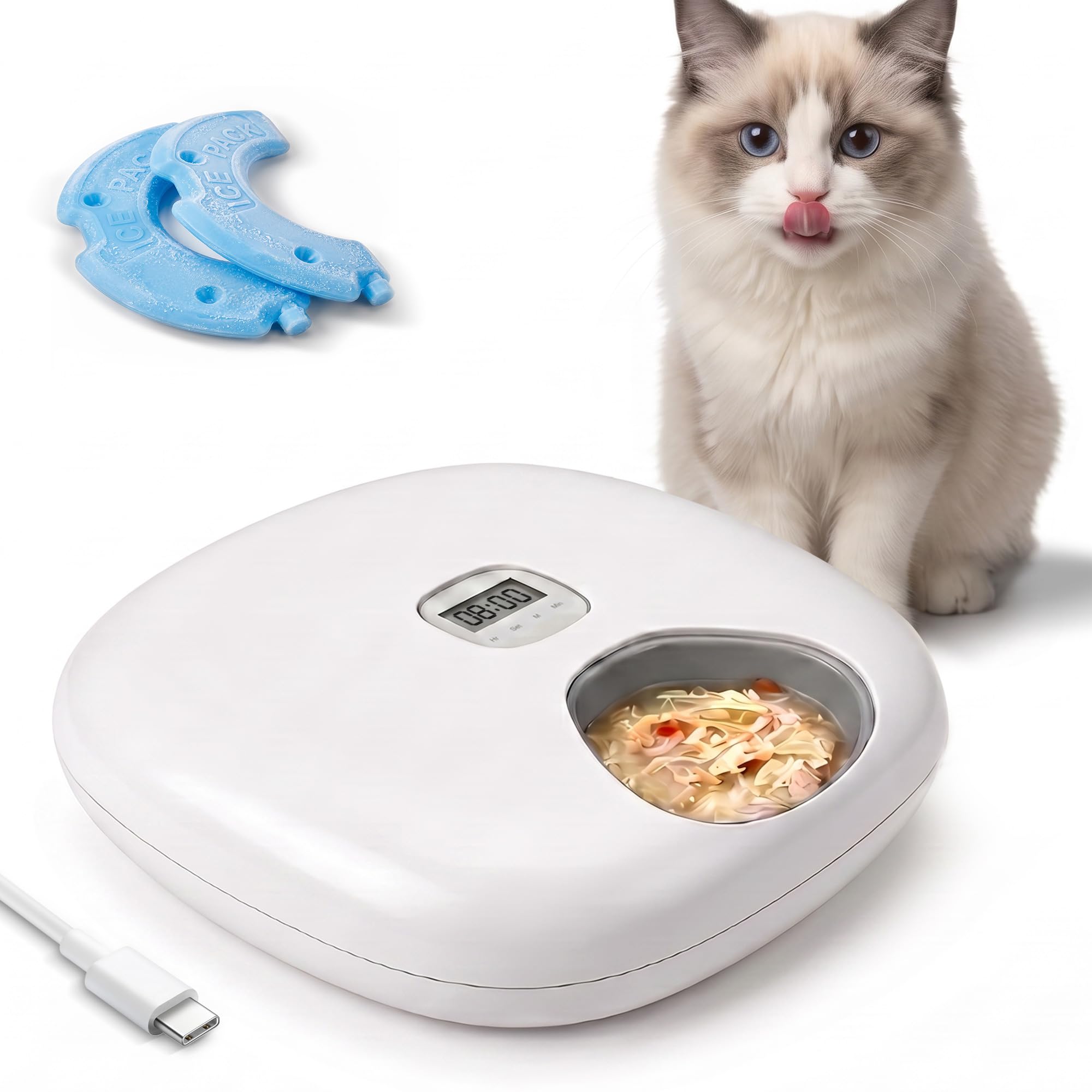 Pet Prime Futterautomat, Futterspender Nassfutter Automat, 6 programmierbare Mahlzeiten, Digitaler Timer, 2 Kühlakkus, automatischer Feeder