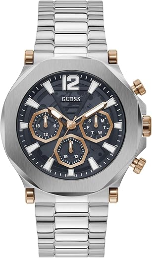 GUESS Mens Stainless Steel Analog Blue Dial Watch-Gw0539G1, Band Color:Silver