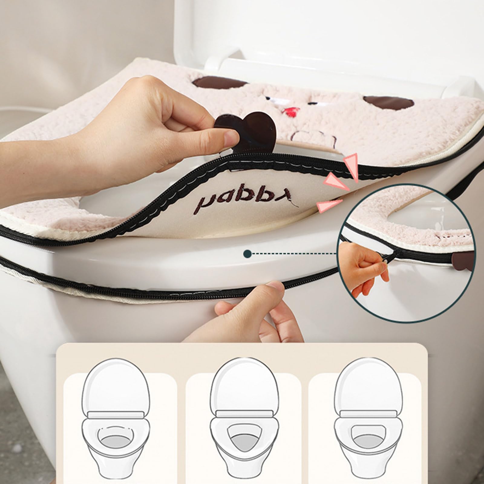 LICHENGTAI Toilettensitzbezug Aus Plüsch - Waschbar Mit Reißverschluss In 5 Farben