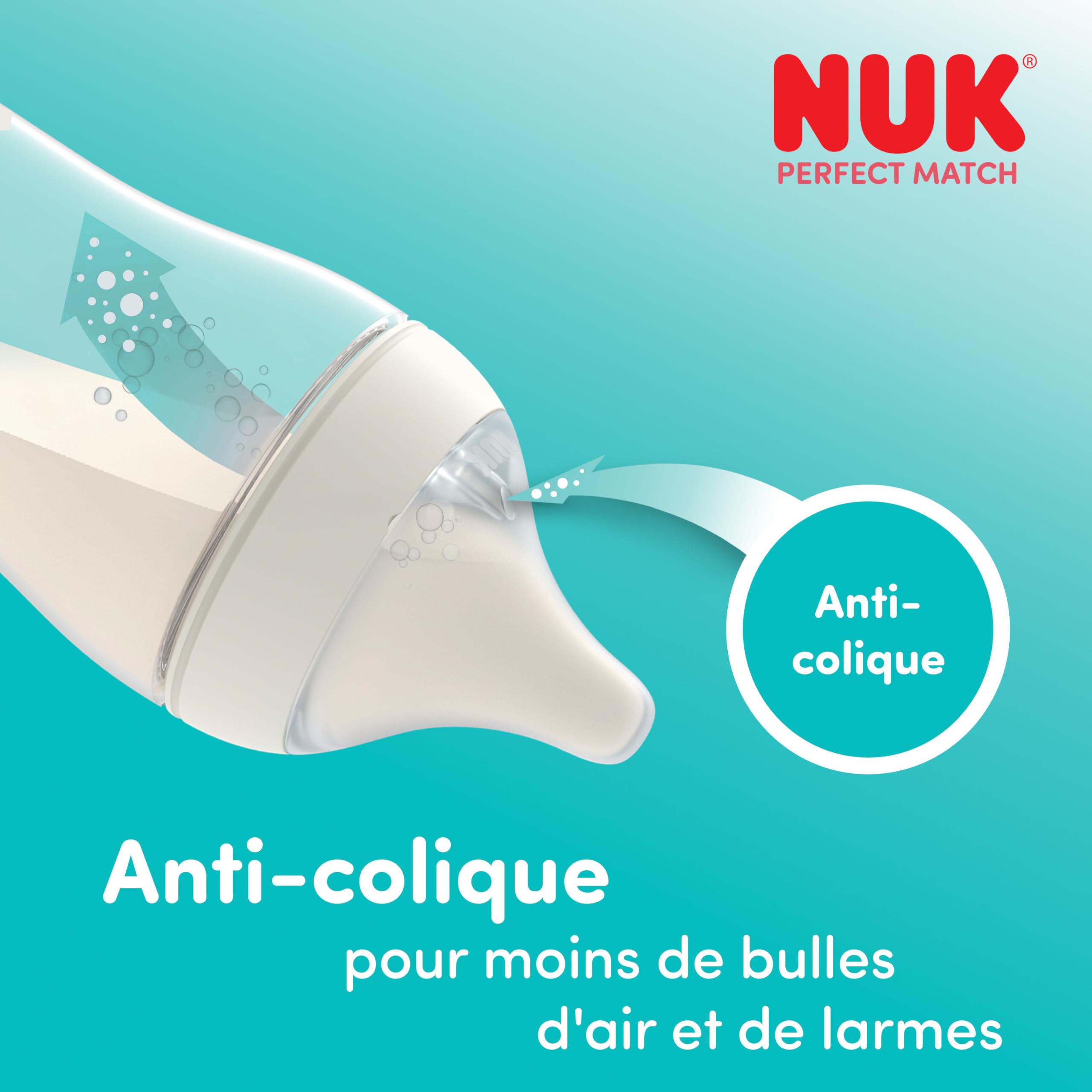 NUK Perfect Match Biberon | 3+ mois | 260 ml | Biberon anti-coliques | PP | Indicateur de contrôle de température | Hippopotame | Lot de 1
