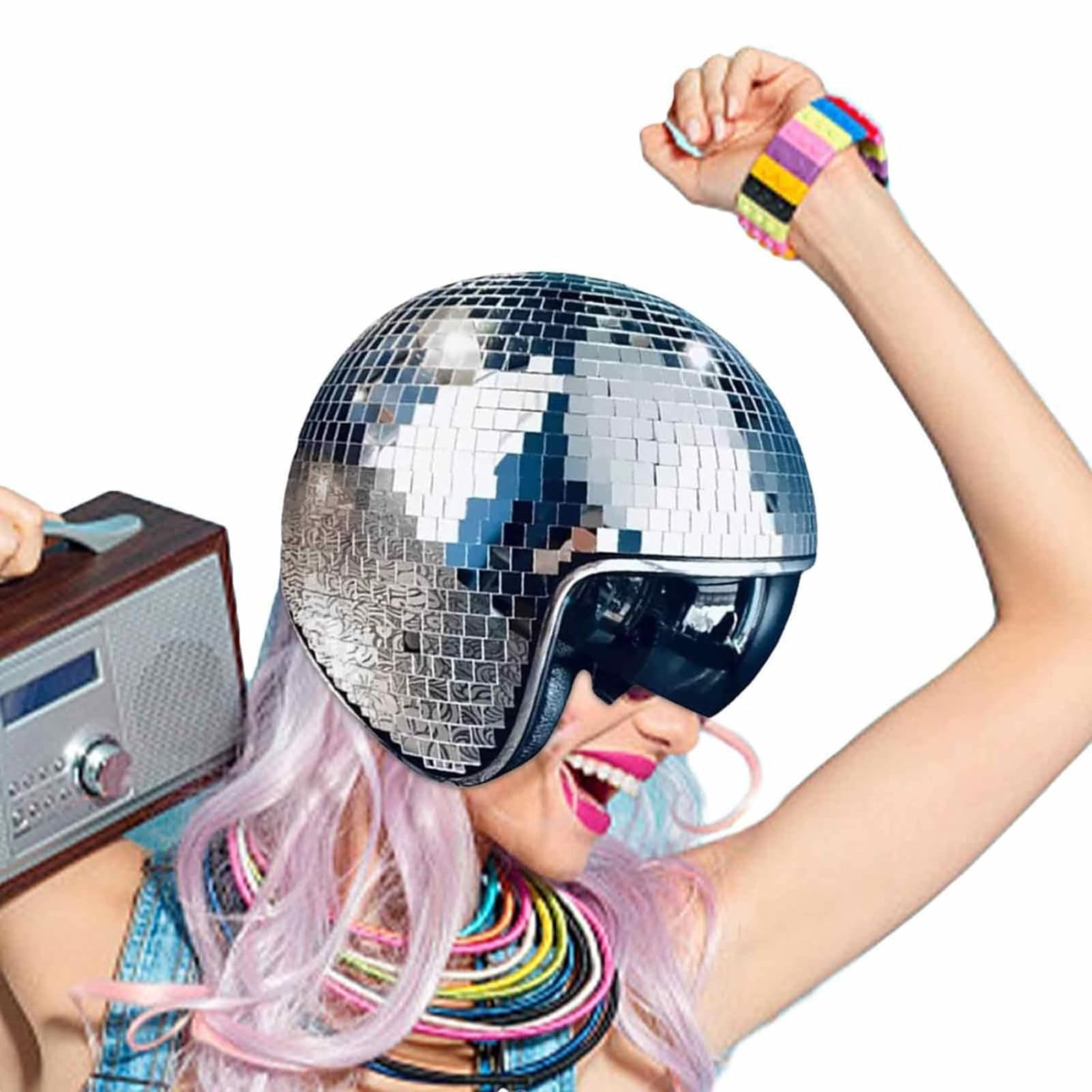 Discokugel Hüte, Disco Dekor Helme Mit Einziehbarem Visier, Glitzer Spiegel Glas Discokugel Hut Helm, Glas Discokugel Hut Helm Für Damen Herren Dj Club Bühne Bar Party Hochzeit Dance (Silber) Musikinstrumente