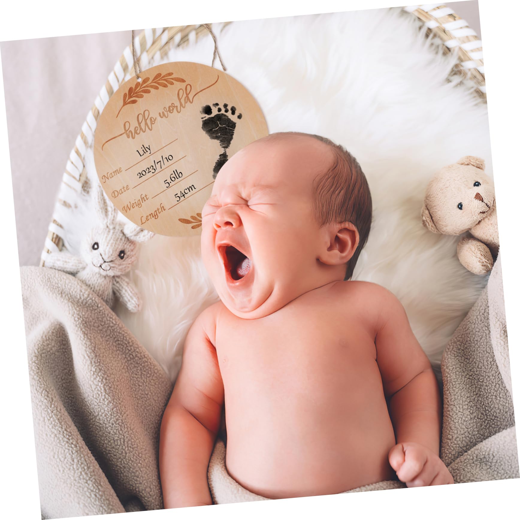 SUPVOX 1Set Milestone Monthly Sign Wooden Announcement Board with Lanyard Ink Pad Pen Newborn Birth Milestone Decor for Nursery for Monthly Milestones and Announcements