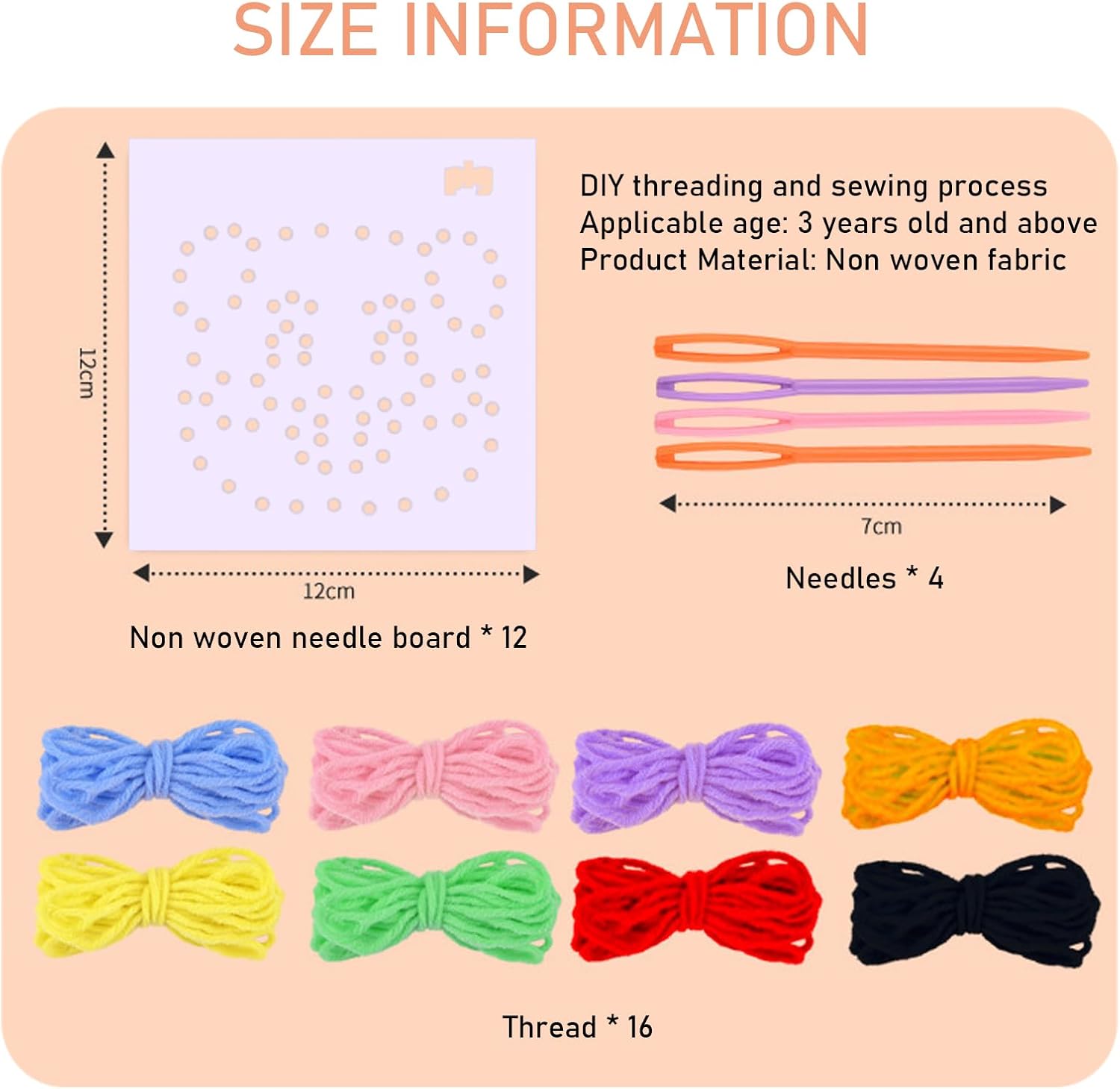 MLPKOI 12 Pack Sewing Kits for Kids, Embroidery Kit for Beginners, with Simple Embroidered Patterns, DIY Creative Sewing Children and Teenagers (2)