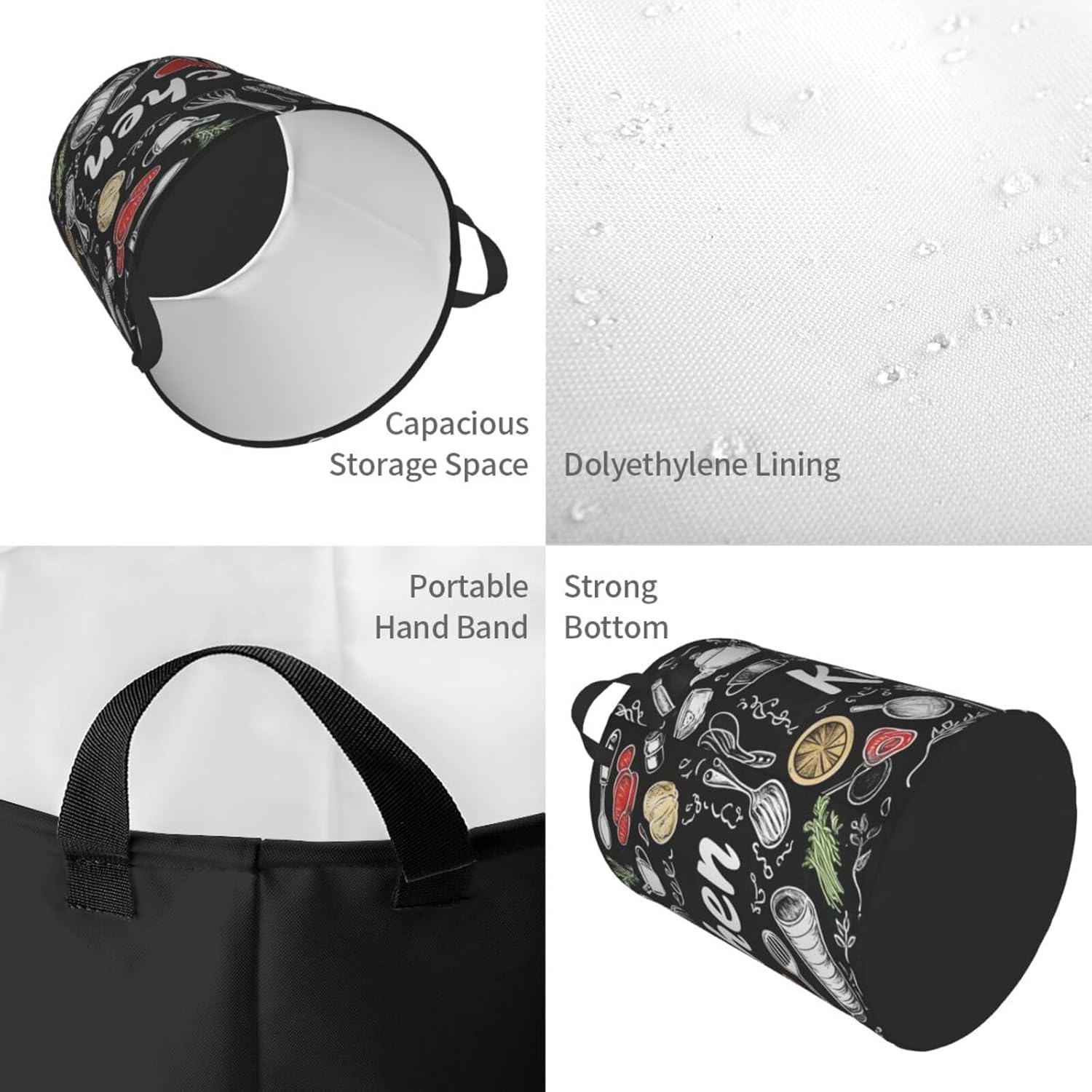 Foldable Laundry Basket Kitchen Dish Pattern Portable Laundry Hamper Small Dirty Clothes Basket For Baby Kids Nursery Toy Bin With Handles For Bathroom Dorm