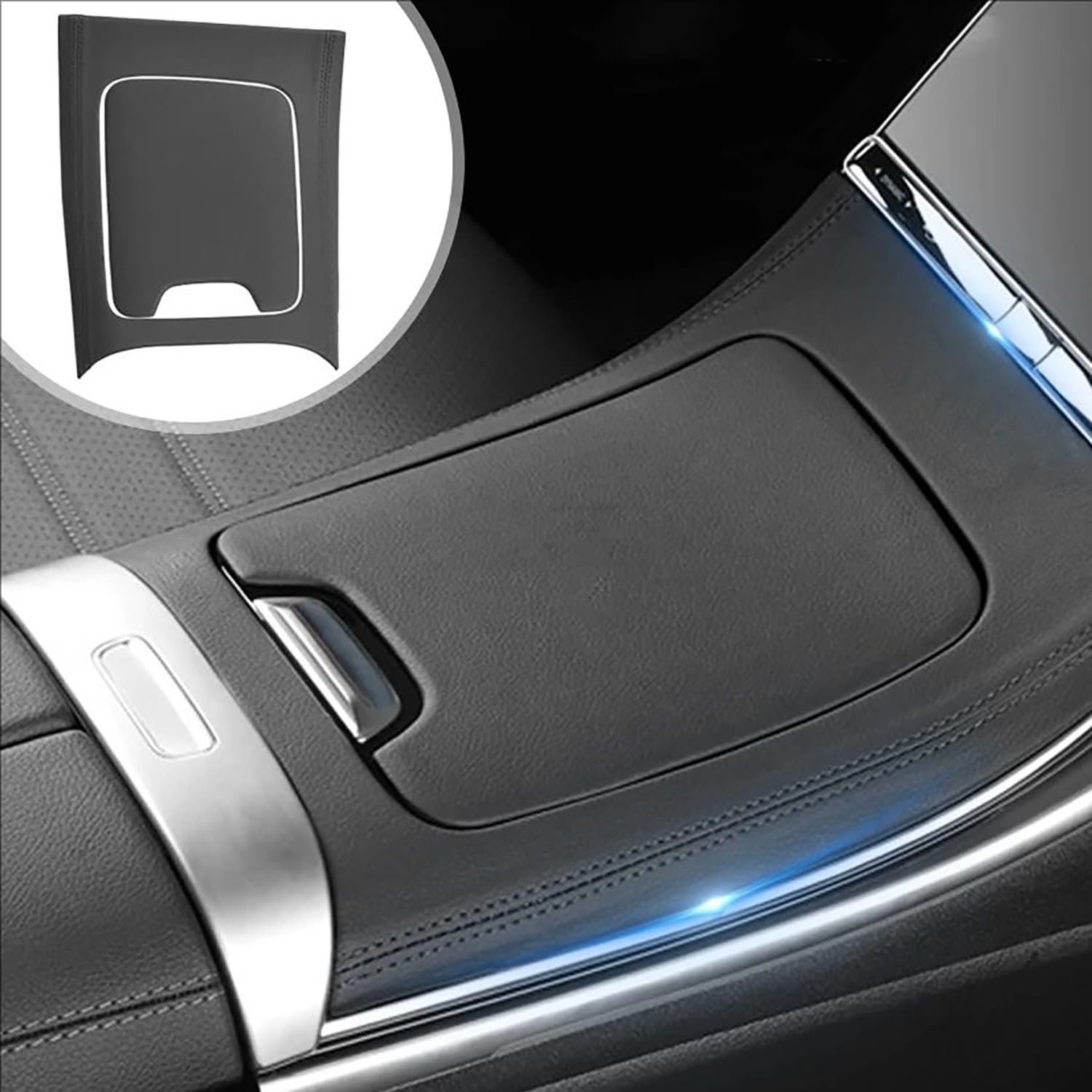 Mittelkonsolenverkleidung Lederaufkleber,Interieur-Pakete,Schalttafel-Verkleidung,Anti-Reibung Fingerprint,Schützt Originalfahrzeug,Für Benz c-Klasse 2022-2023,Schwarz(Lückenlose Bezahlung)