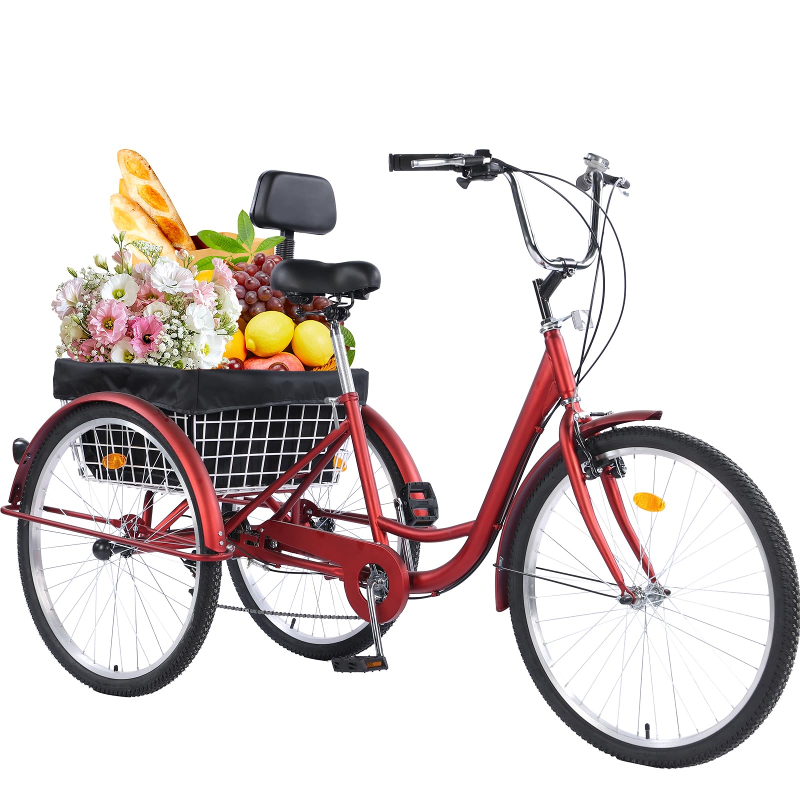 Adult Tricycle，24/26-Inch Adult Trikes, 3 Wheel Cruiser Bike with Large Basket & Adjustable Seat, Shopping Picnic Tricycles for Women, Men, Seniors