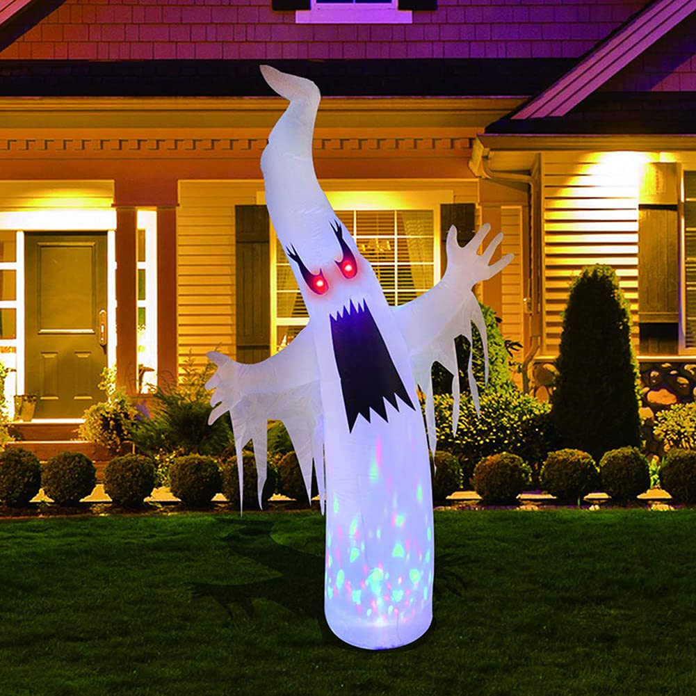 Gonfiabili per Halloween, decorazioni per esterni, 2,7 m, decorazioni da giardino con fantasma bianco, con luci LED integrate, potente ventilatore per Halloween, decorazione per feste in giardino