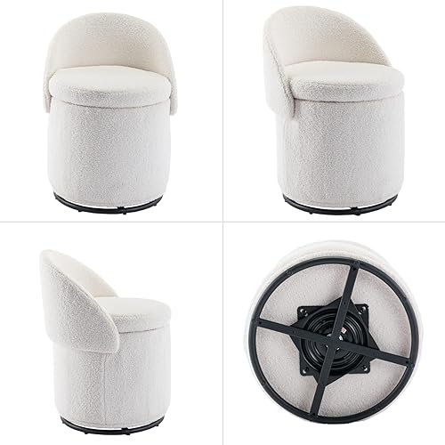 Miniatura 3 de Ya-Home Moderna silla giratoria otomana, silla de bar tapizada de sherpa, silla auxiliar giratoria de 360 con almacenamiento, cómodo taburete de