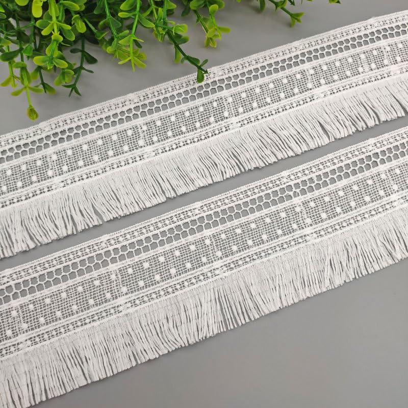GorinsKani 4Yards Milk Silk Tassel Fringes, Whisker Trims, lace Tassel Trims, Clothing Accessories, lampshade Decorations, Wedding Dresses, DIY Sewing Trims (White A 7CM)