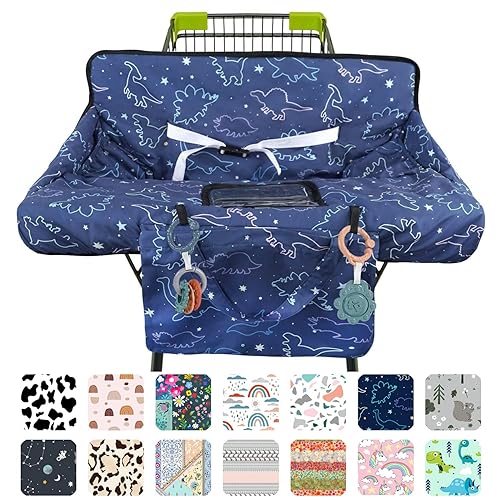 Funda para carrito de compras para bebé, funda para silla alta 2 en 1, con arnés de seguridad, multifuncional, patrón de dinosaurio, color azul