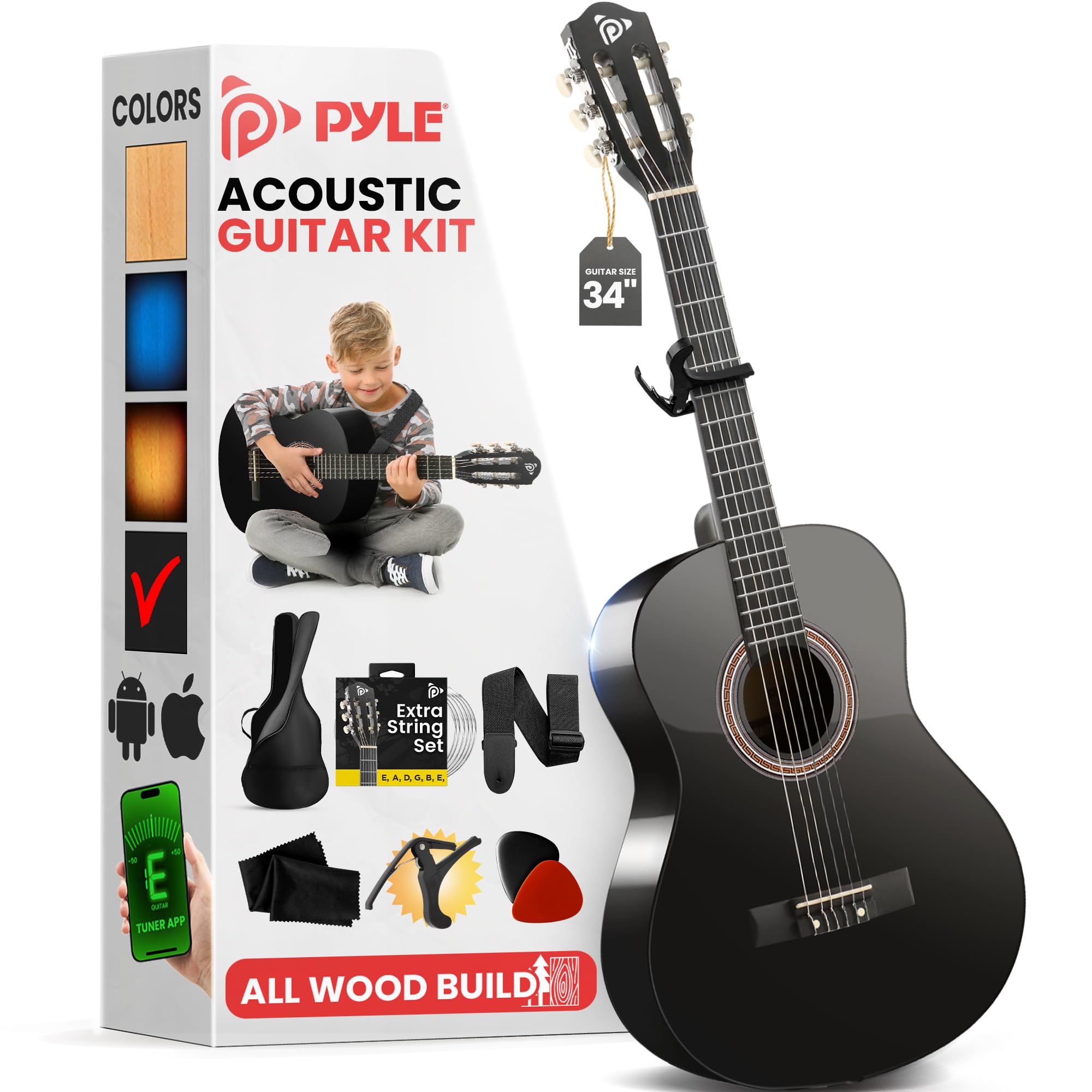 Pyle 1/2 Akustik Gitarre, Set für Kinder von ca. 6 bis 9 Jahren