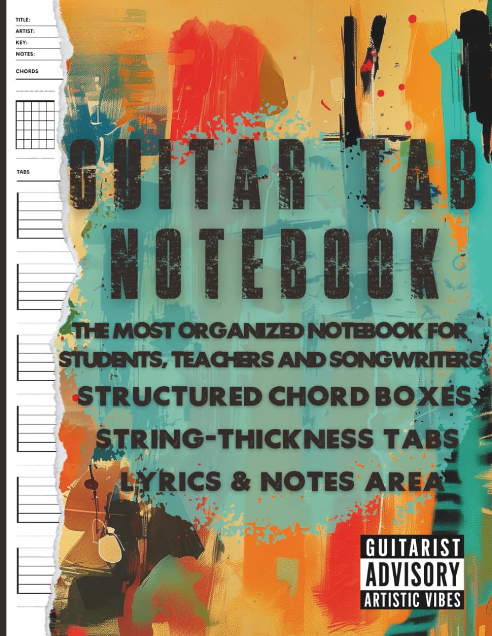 Carnet tablature guitare avec diagramme accord et cahier musique pour compositeur et élève