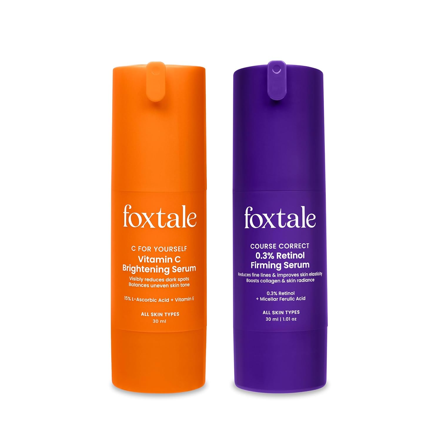 Foxtale Glow and Repair Combo | Vitamin C Day Serum + Retinol Night Serum | Brightens dull skin, fades dark spots, boosts collagen & reduces fine lines | For all skin types