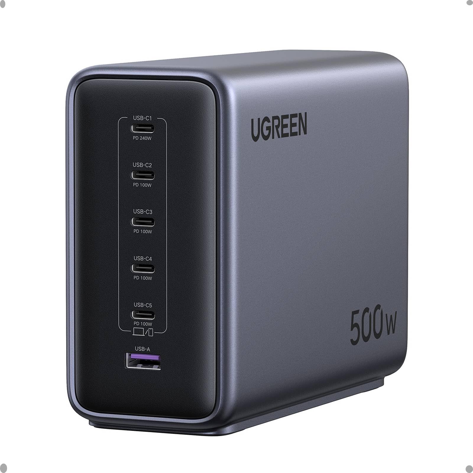 UGREEN Nexode 500W Cargador USB C con 6 Puertos Estación de Carga GAN | PD 3.1 PPS 45W Compatible con iPhone 17 Pro MAX Air 16 15 14 13 Galaxy S26 25 24 Pixel 10 Pro iPad MacBook M5 M4