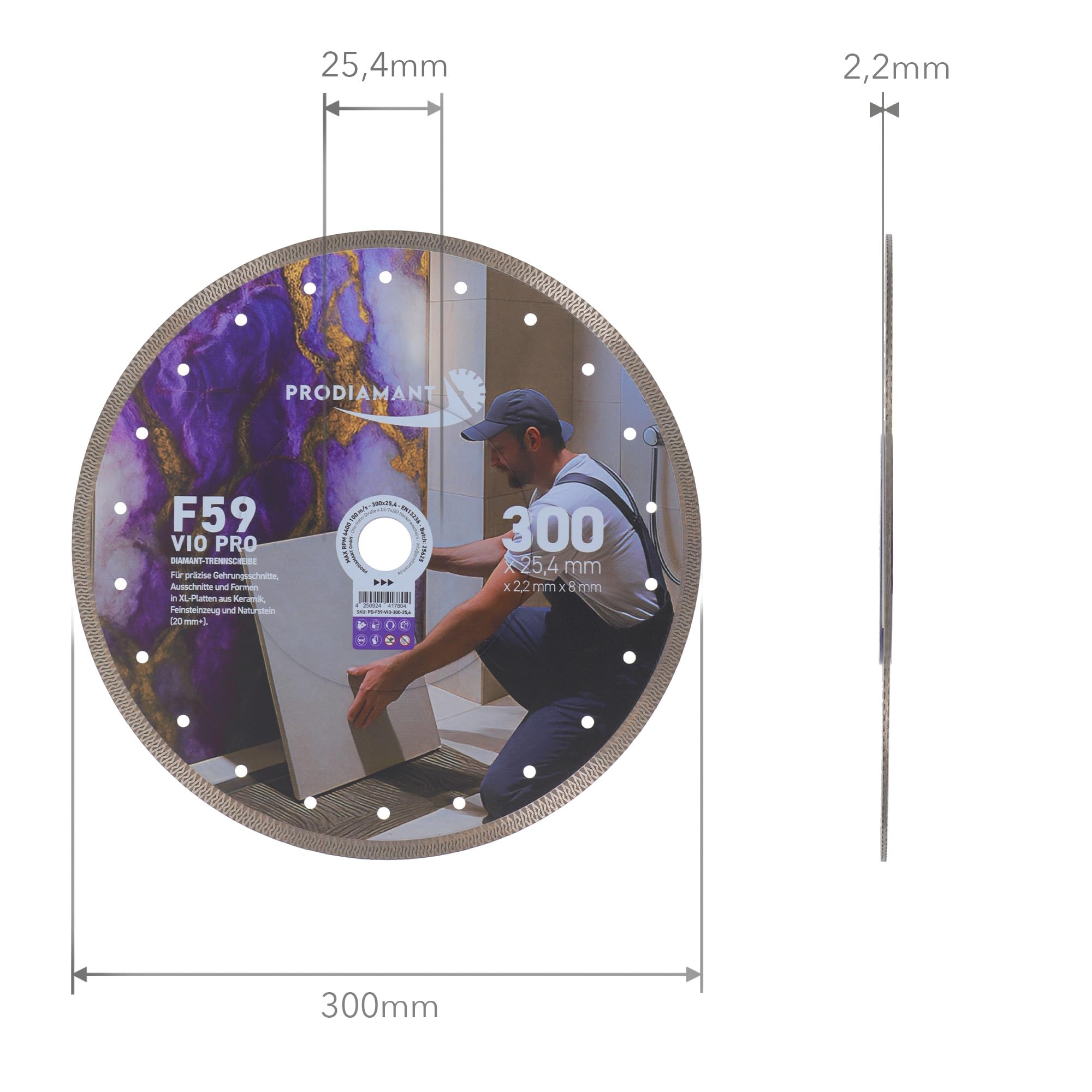 PRODIAMANT Disco de corte de diamante F59 VIO PRO 300 x mm | Altura del segmento 10 mm | Ancho de corte 2,2 mm