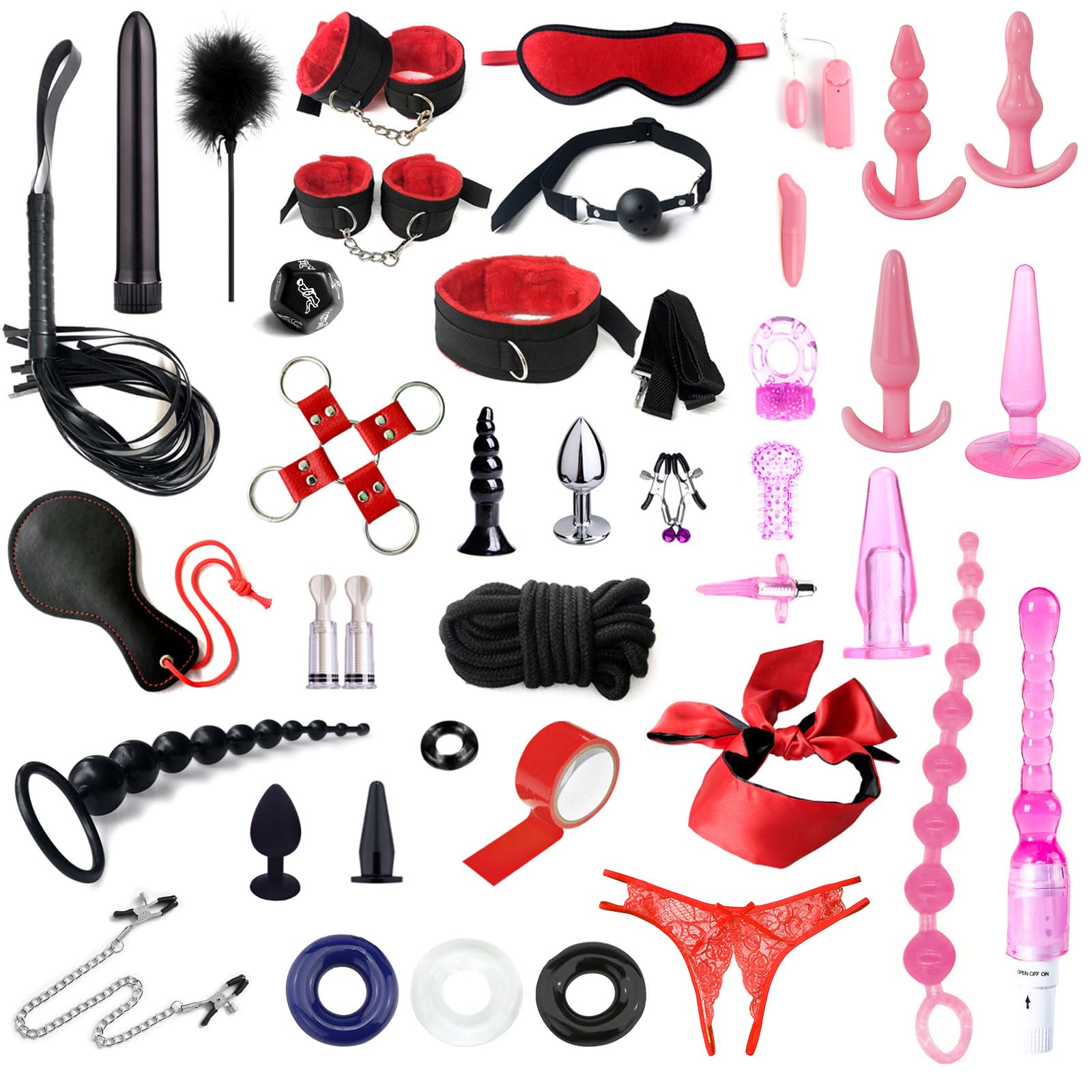 BDSMAGE Set Bondage 39 Pezzi Erotic Sex Toys, manette Sexishop Sexytoysys Donna Coppia, Plug Anale Butt Plug Set, Collare, Benda, Morsetti Capezzoli, BDSM sexy shop per Coppie Adulti