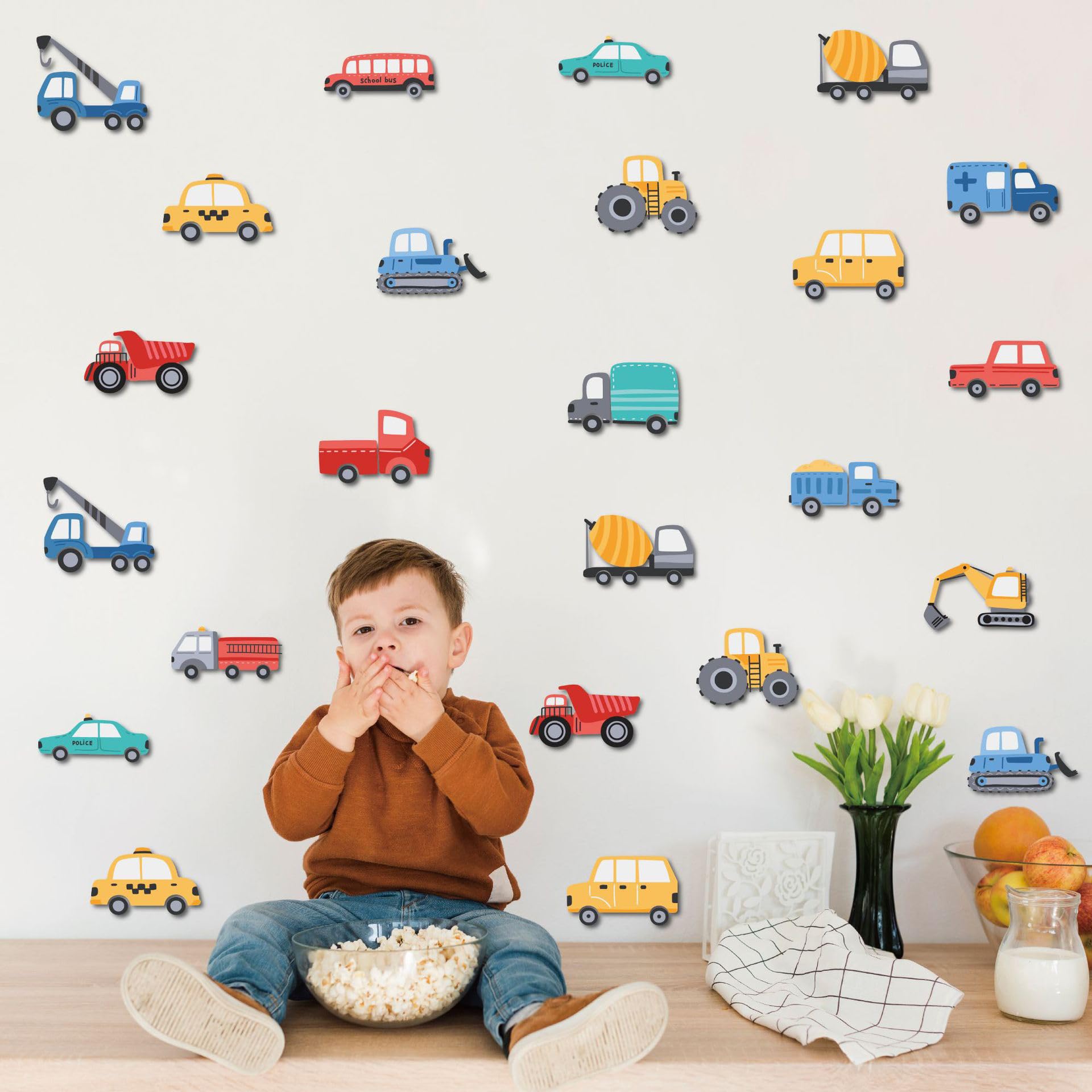 ANTOLE Car Wall Decals,Kids Bedroom Wall Stickers,Peel and Stick Removable Wall Decors for Daycare,Boy Room,Girl Room,Nursery,Baby Room,Bedroom,Playroom