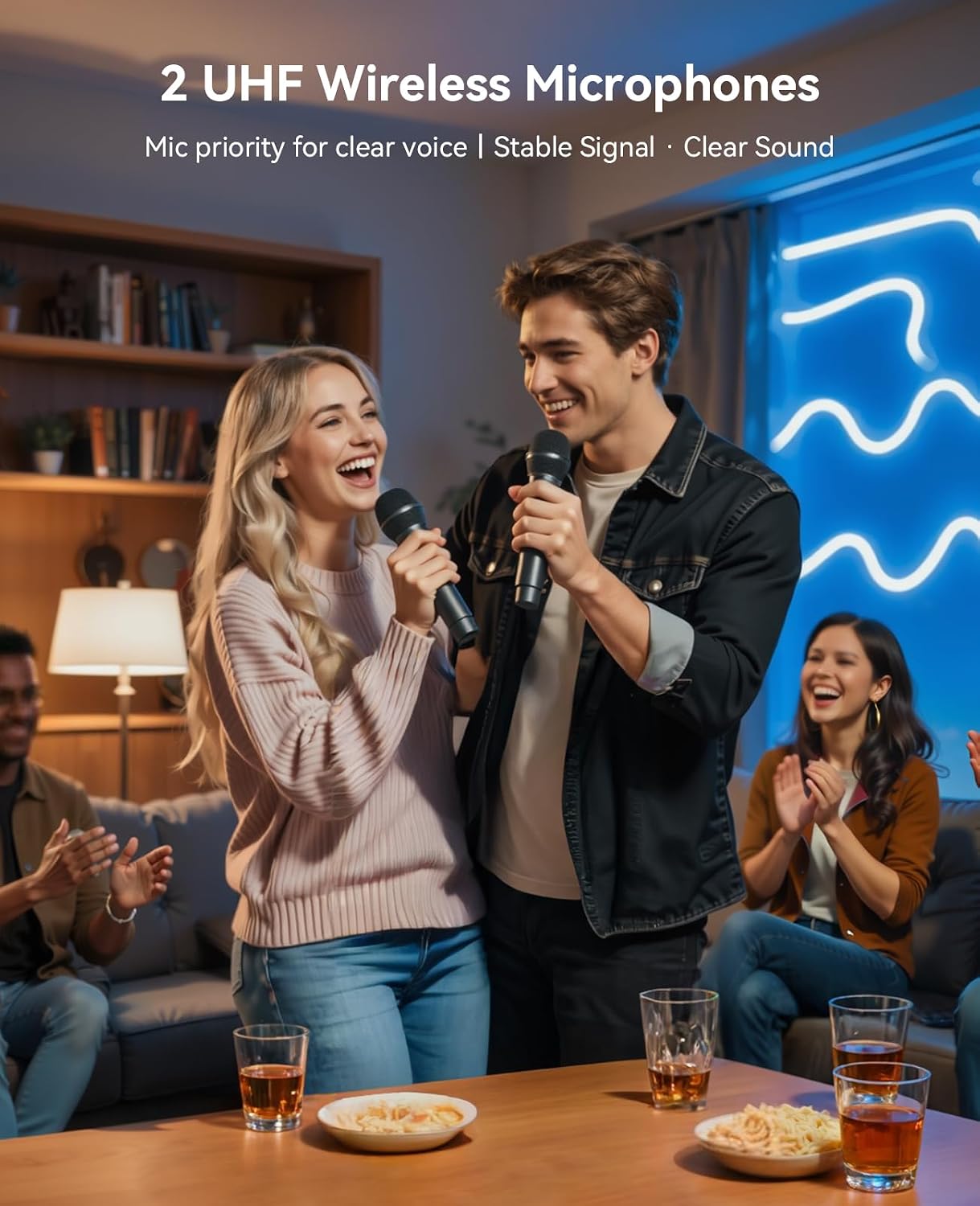 Karaoke Machine for Adults with 2 Wireless UHF Microphones, 400W Peak Power Karaoke System with Dual 6.5'' Subwoofers, Portable Party Bluetooth Speaker with RC, Bass & Treble Control for Outdoor/Home