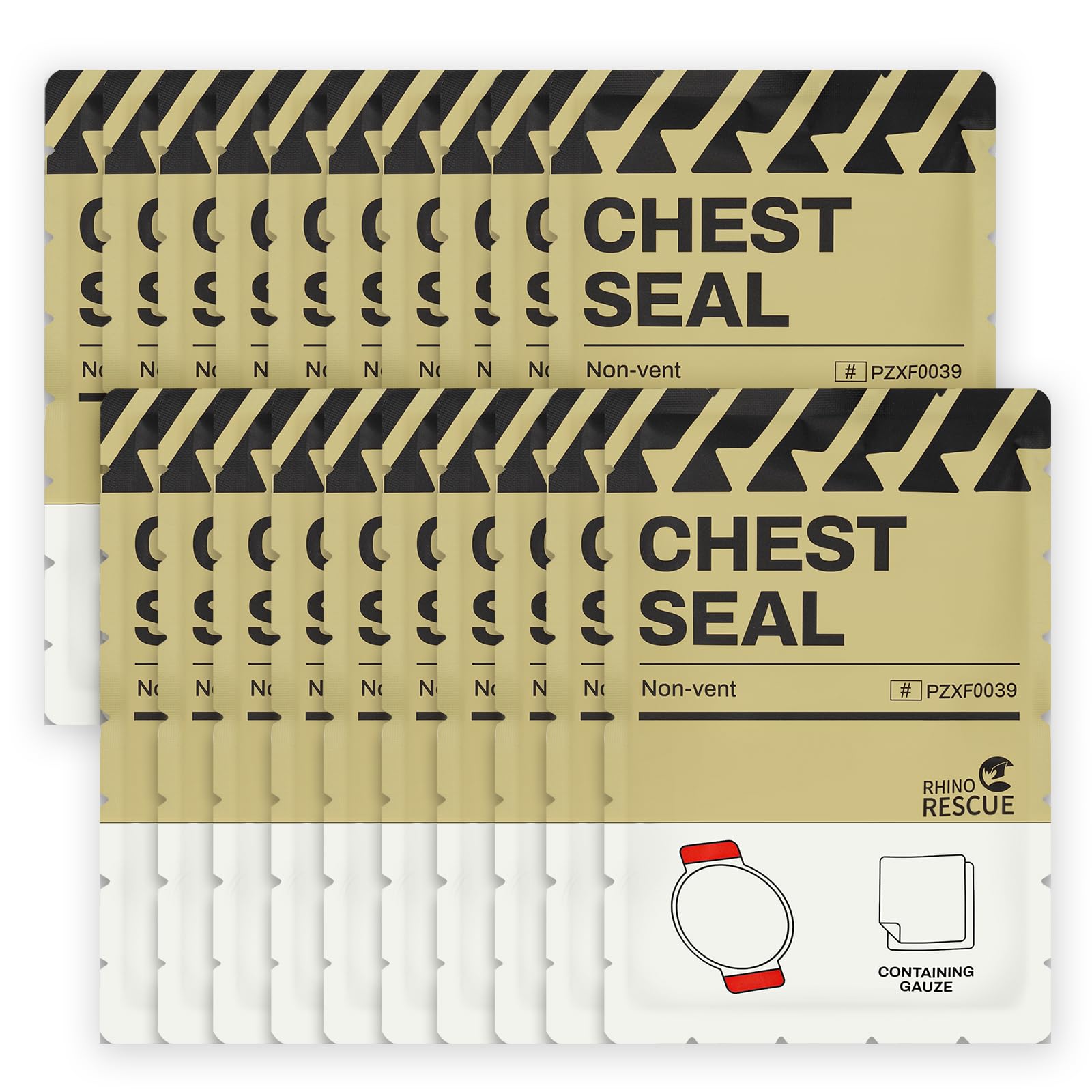 RHINO RESCUE Non-Vented Chest Seal, IFAK First Aid Supplies (20 Count)
